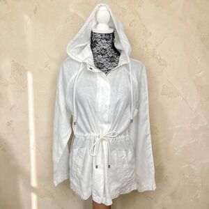 Tommy Bahama Women 100% Linen Hooded Utility Jacket Full Zip Lightweight Medium